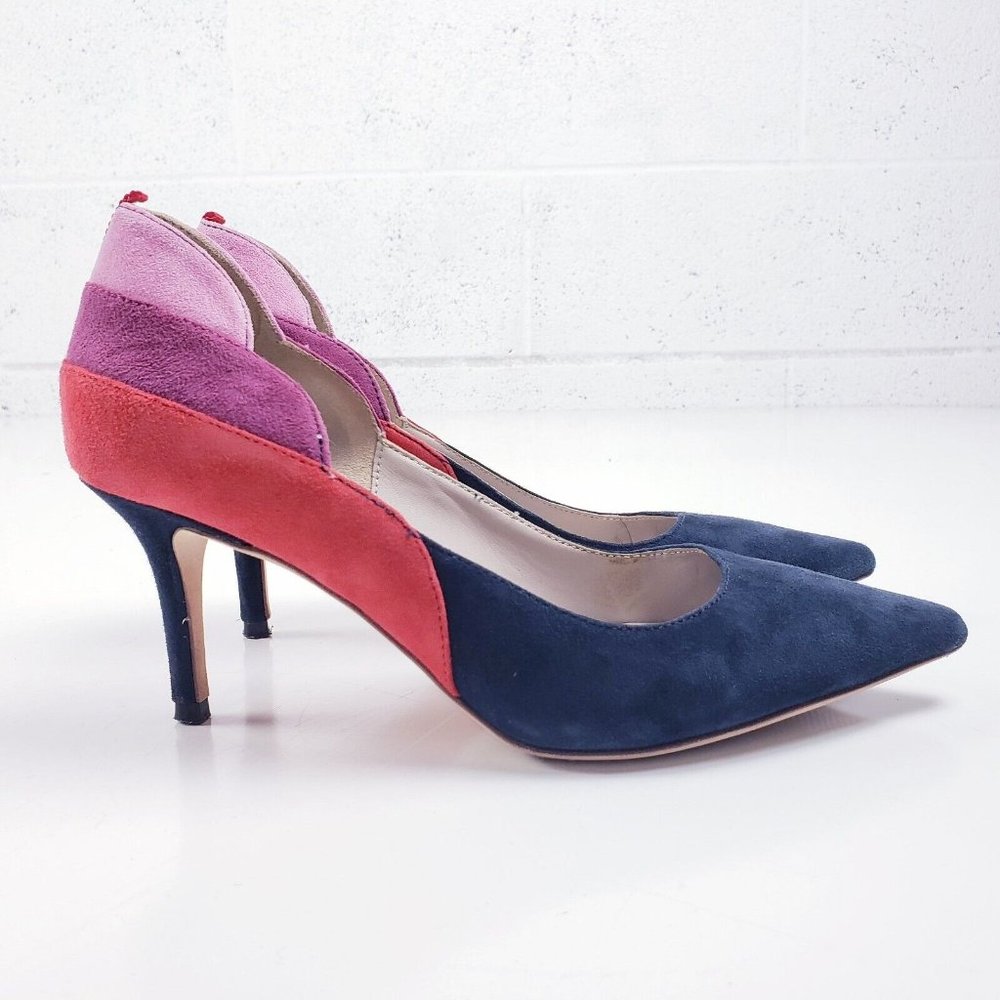 COPY - Boden Size 38.5 Carrie Navy Suede Point Toe Court Stiletto Heels Colorbl…